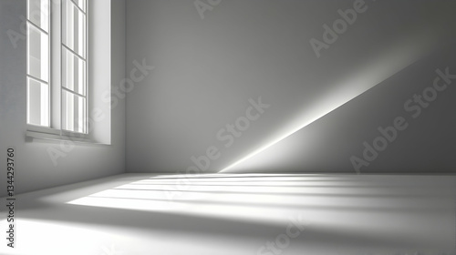 Sunlight streams into empty room, minimalist interior design, peaceful atmosphere, ideal for website backgrounds