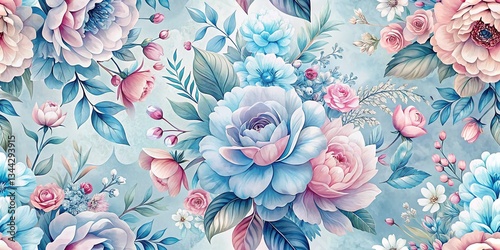 Pastel Blue Pink Abstract Floral Pattern - Soft Watercolor Flower Design Background