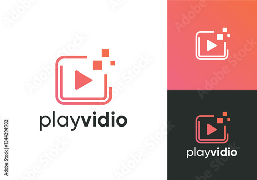 pixel digital play video logo design vector concept