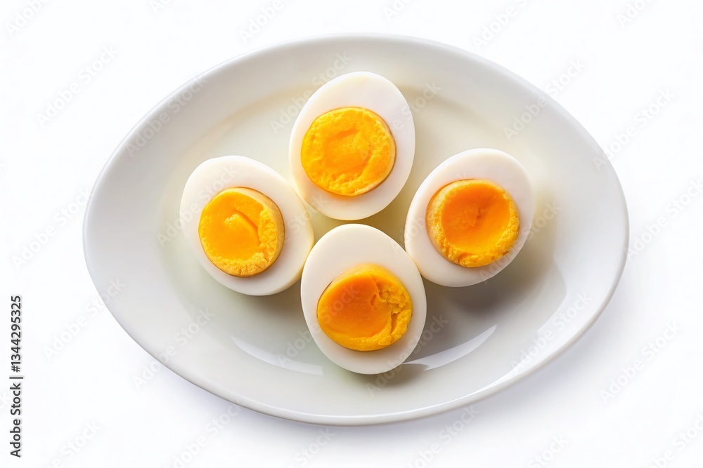 Perfectly Boiled Eggs on White Plate: Top View Isolated Stock Photo Perfectly Boiled Eggs on White Plate: Top View Isolated Stock Photo