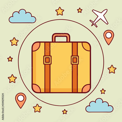 travel adventure suitcase illustration. flat vector travel-themed artwork. playful digital design with travel elements.