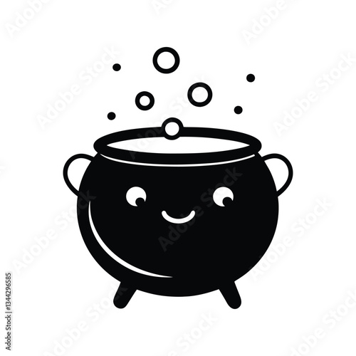 Silhouette vector illustration of a smiling cauldron bubbling with a tiny bit of steam.eps