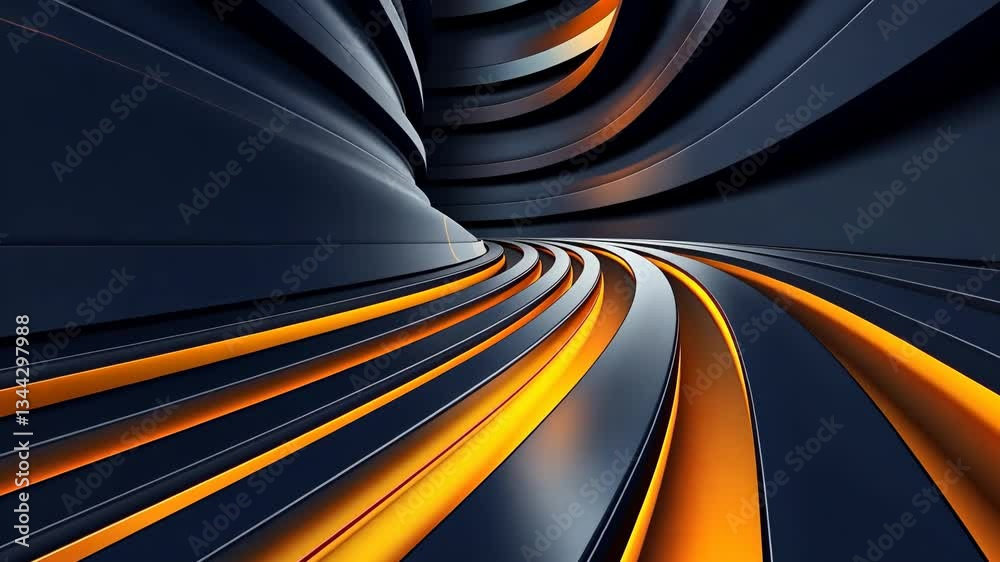 Abstract metallic tunnel with vibrant lines