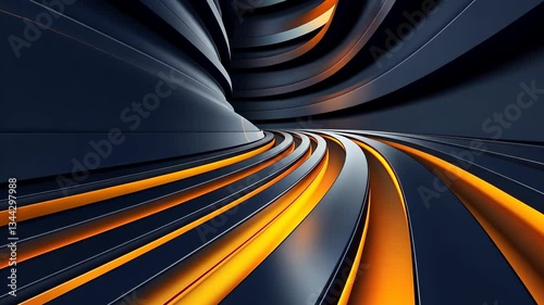 Abstract metallic tunnel with vibrant lines