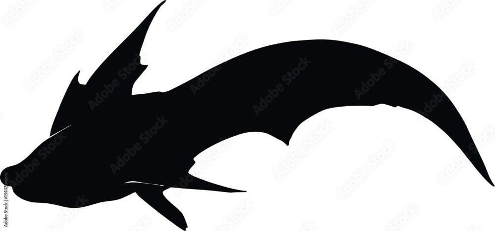 Black Silhouette of a Deep-Sea Fish - Vector EPS Illustration for Marine Life, Ocean Wildlife, Aquatic Creatures, and Nautical Art