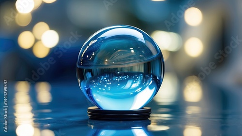 Wallpaper Mural A round glass orb half-filled with a blue liquid is placed on a reflective surface Torontodigital.ca