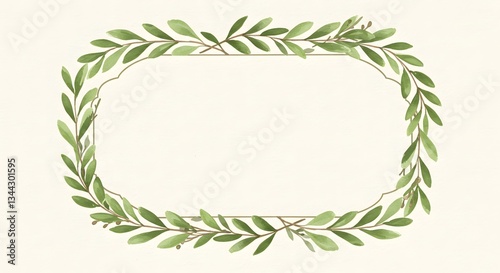 Elegant Frame Adorned with Watercolor Green Leaves for Invitations and Greetings