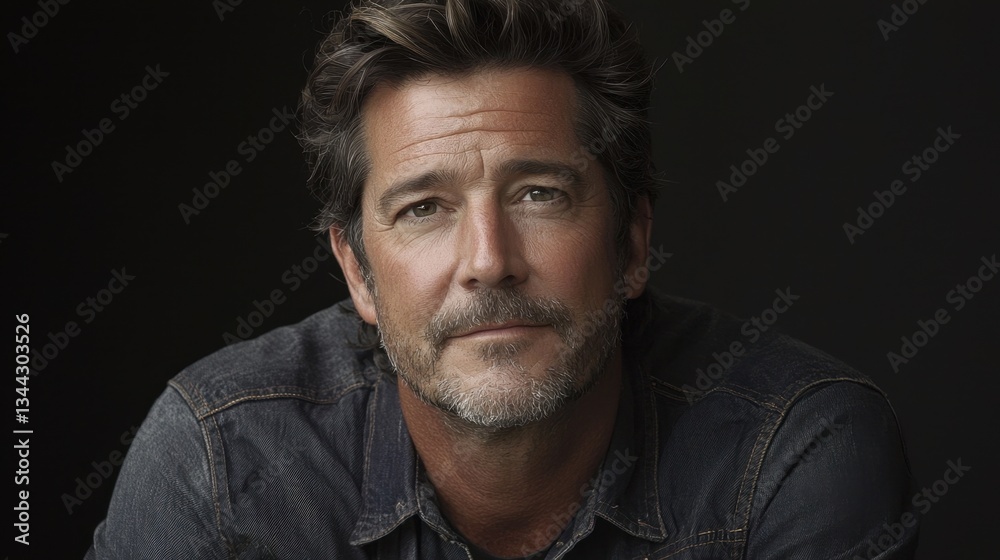 A close-up portrait of a man with a rugged appearance, featuring a subtle smile and tousled hair, set against a dark background. A close-up portrait of a man with a rugged appearance, featuring a subtle smile and tousled hair, set against a dark background.