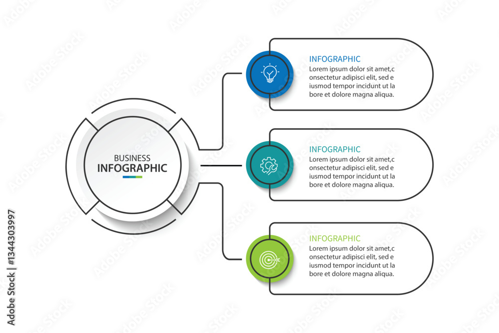 Modern business infographic template with 3 options or steps