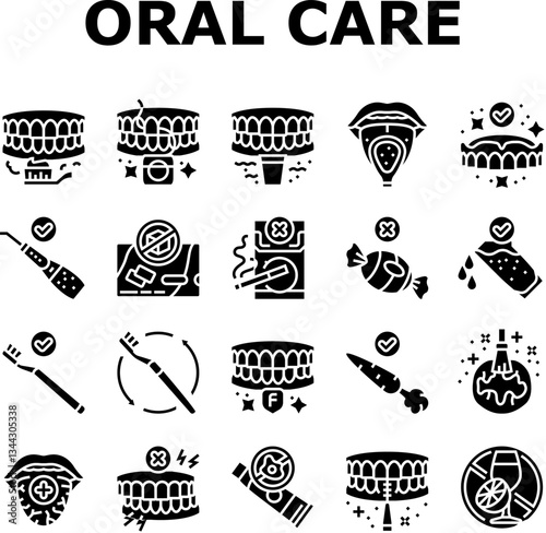 oral care toothpaste icons set vector