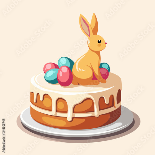 Easter cake with bunny and colorful eggs, festive celebration