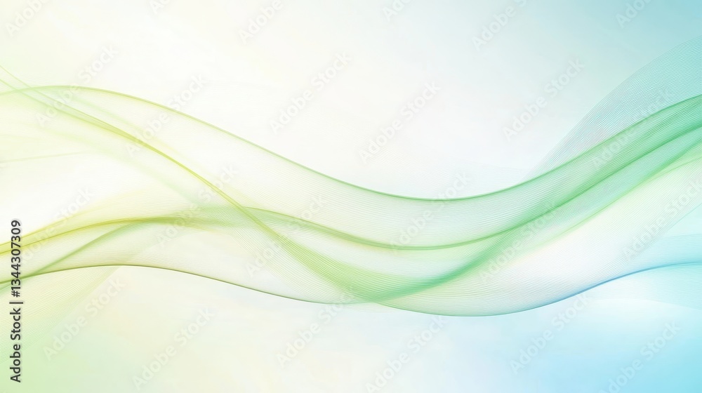 Fototapeta premium Smooth green and blue curves blending harmoniously, creating serene abstract wave pattern representing calmness and fluid graphic design potential