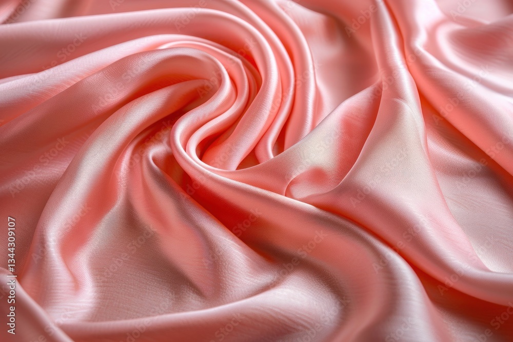 Fototapeta premium Delicate pink silk drapes gently with flowing curves, creating a warm, romantic ambiance under soft, diffused lighting