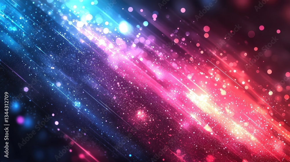 Vibrant abstract light trails with sparkling bokeh effects in a dynamic composition