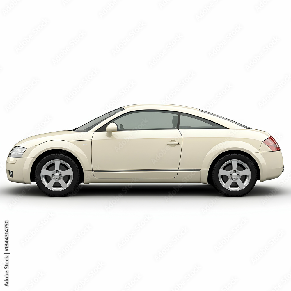 Cream coupe, side view, white background, transport ad Cream coupe, side view, white background, transport ad