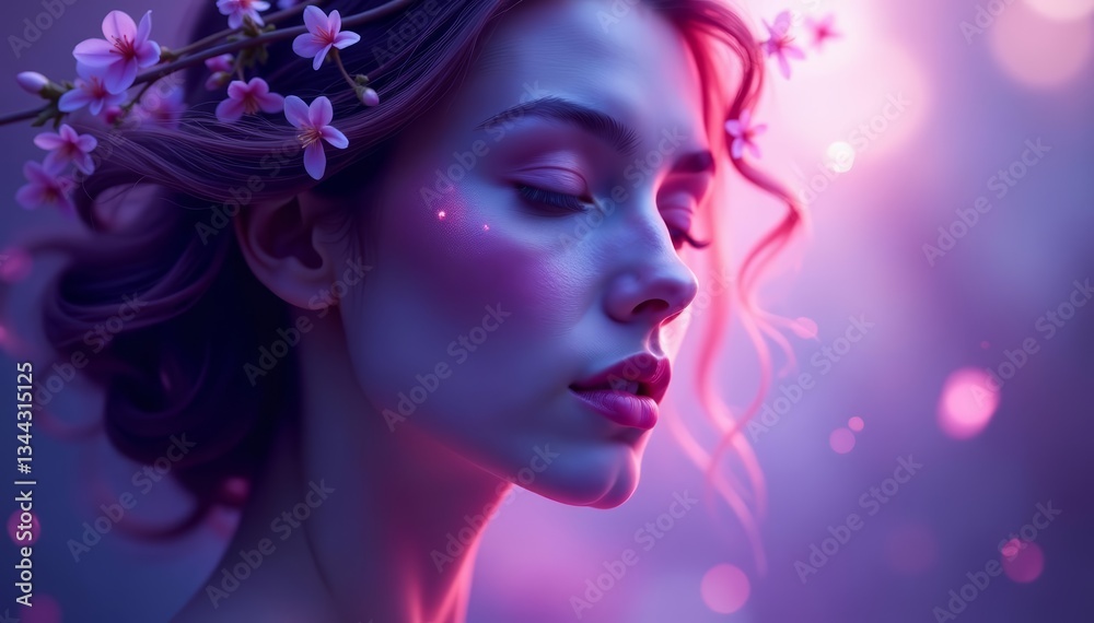 Abstract ethereal face in purple hues blending with nature, portrait, blending , abstract Abstract ethereal face in purple hues blending with nature, portrait, blending , abstract