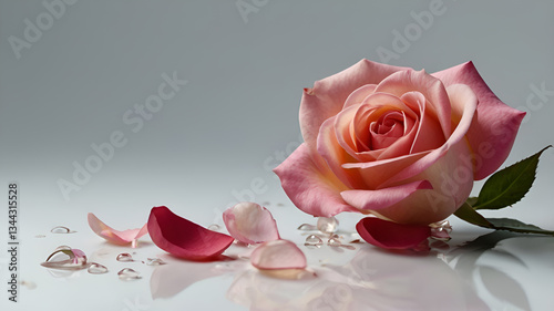 Fototapeta Naklejka Na Ścianę i Meble -  beautiful pink rose flower on white surface