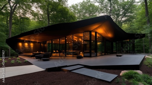 Modern home nestled in woods