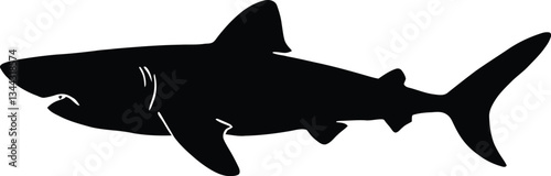 Shark Silhouette - Vector EPS Illustration of Ocean Predator, Marine Wildlife, Black and White Graphic for Nautical and Fishing Designs