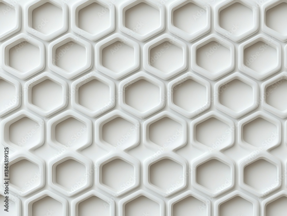 Fototapeta premium 3D Tile Panel with Repeating Hexagonal Motif in Light Color