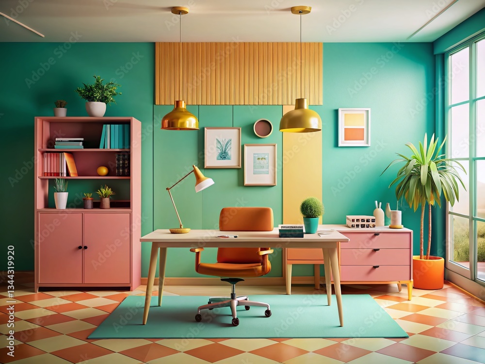 Fototapeta premium Retro Office Space: Timeless Vintage Design with Pastel Accents