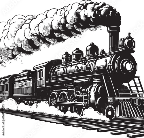 Vintage steam locomotive train silhouette vector art
