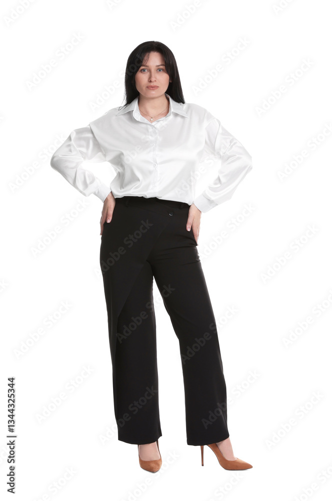 Charming plus size model on white background. Overweight Charming plus size model on white background. Overweight