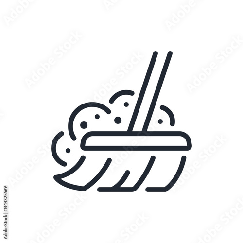 Broom sweeping up dust or debris editable stroke outline icon isolated on white background flat vector illustration. Pixel perfect. 64 x 64.