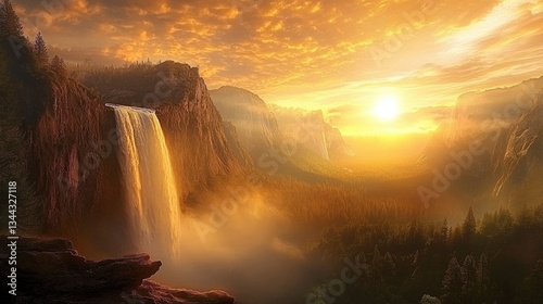 A breathtaking sunrise over Yosemite National Park, where the iconic El Capitan and Half Dome stand