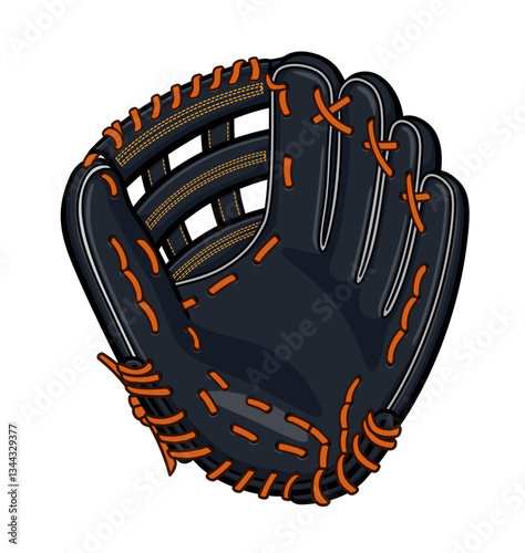simple classic black leather baseball softball glove mitt with brown lacing cartoon vector isolated on transparent background