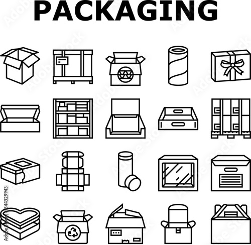cardboard packaging recycling icons set vector