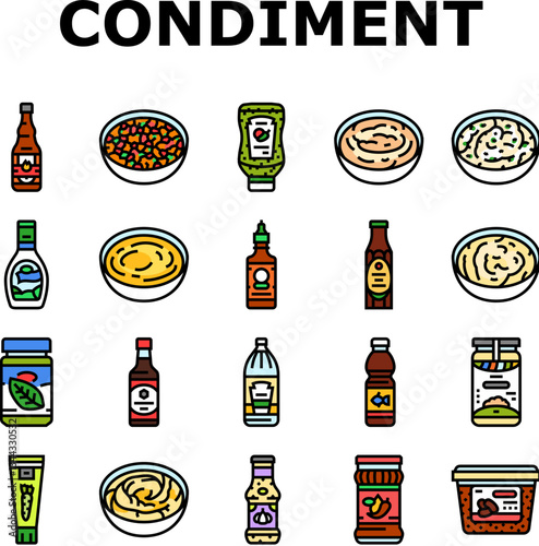 condiment ketchup mustard icons set vector