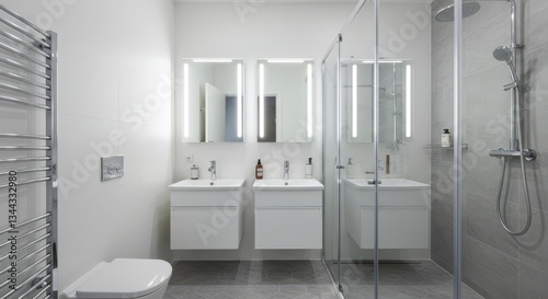 Wallpaper Mural Modern Bathroom Design with Double Vanity and Shower Cabin Interior Torontodigital.ca