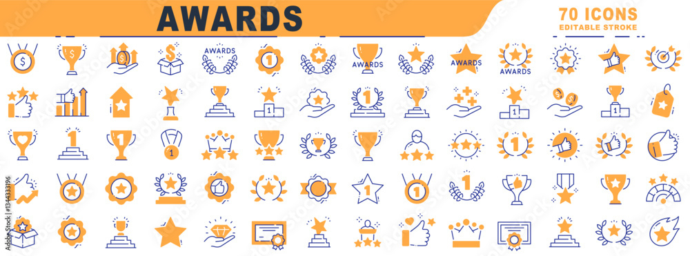 Big set of award related filled line icons