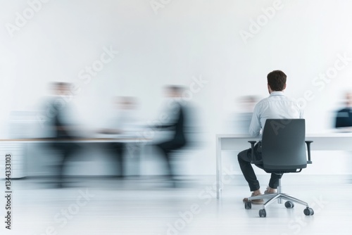 minimalist scene featuring lone occupational health and safety specialist with blurry individuals in background