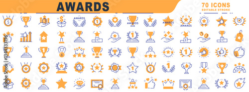 Big set of award related filled line icons