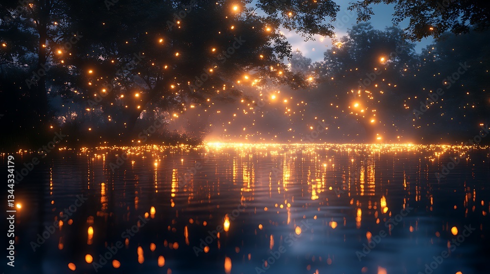 Fototapeta premium Stunning firefly display over calm water high resolution picture