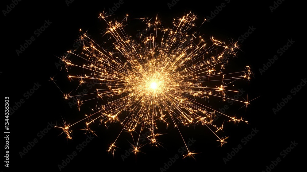Gold Sparkler on Transparent Background: A gold sparkler on a transparent background, radiating light and excitement, perfect for adding sparkle to celebratory designs or festive Gold Sparkler on Transparent Background: A gold sparkler on a transparent background, radiating light and excitement, perfect for adding sparkle to celebratory designs or festive