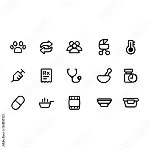 A comprehensive collection of essential UI icons for various applications and websites, covering communication, navigation, and general functions. These icons are designed with a clean, modern style