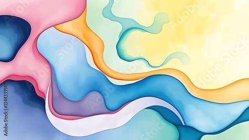 abstract painting with colorful wavy lines on white background