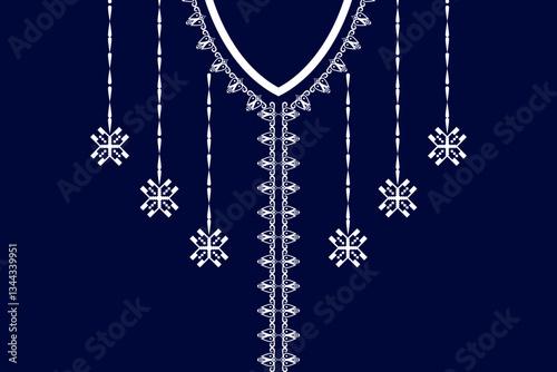 Geometric ethnic neckline flower pattern background. traditional style. decoration, textile, fabric, clothing.