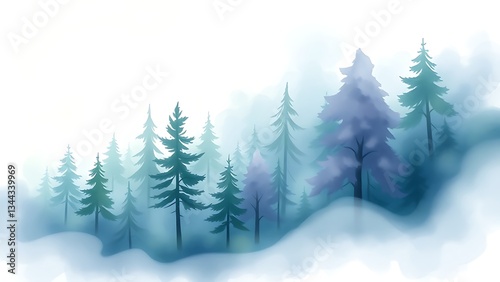 blue and green forest with trees in middle of