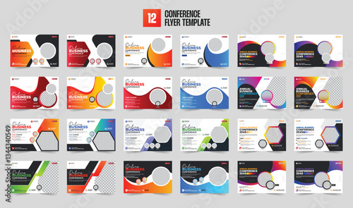 Corporate Business Conference Flyer Template Bundle , Online Webinar & Tech Conference Social Media Banner , Live Webinar Event Invitation & Meeting Design Template