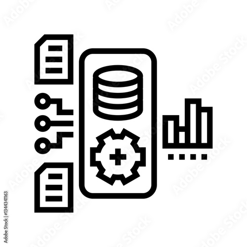 data processing pipeline ai integration line icon vector illustration