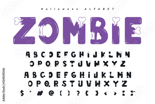 Halloween font mystery type, horror alphabet typeface vector typography set with spooky holiday monsters silhouettes. Spooky alphabet letters and numbers with Halloween pumpkin, bats, ghosts, zombie