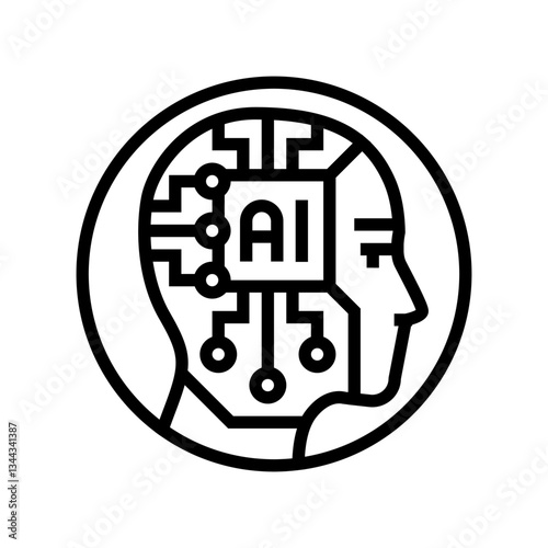 ai head profile deep learning line icon vector illustration