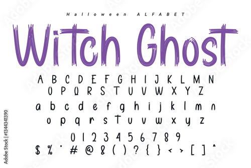 Halloween font mystery type, horror alphabet typeface vector typography set with spooky holiday monsters silhouettes. Spooky alphabet letters and numbers with Halloween pumpkin, bats, ghosts, zombie