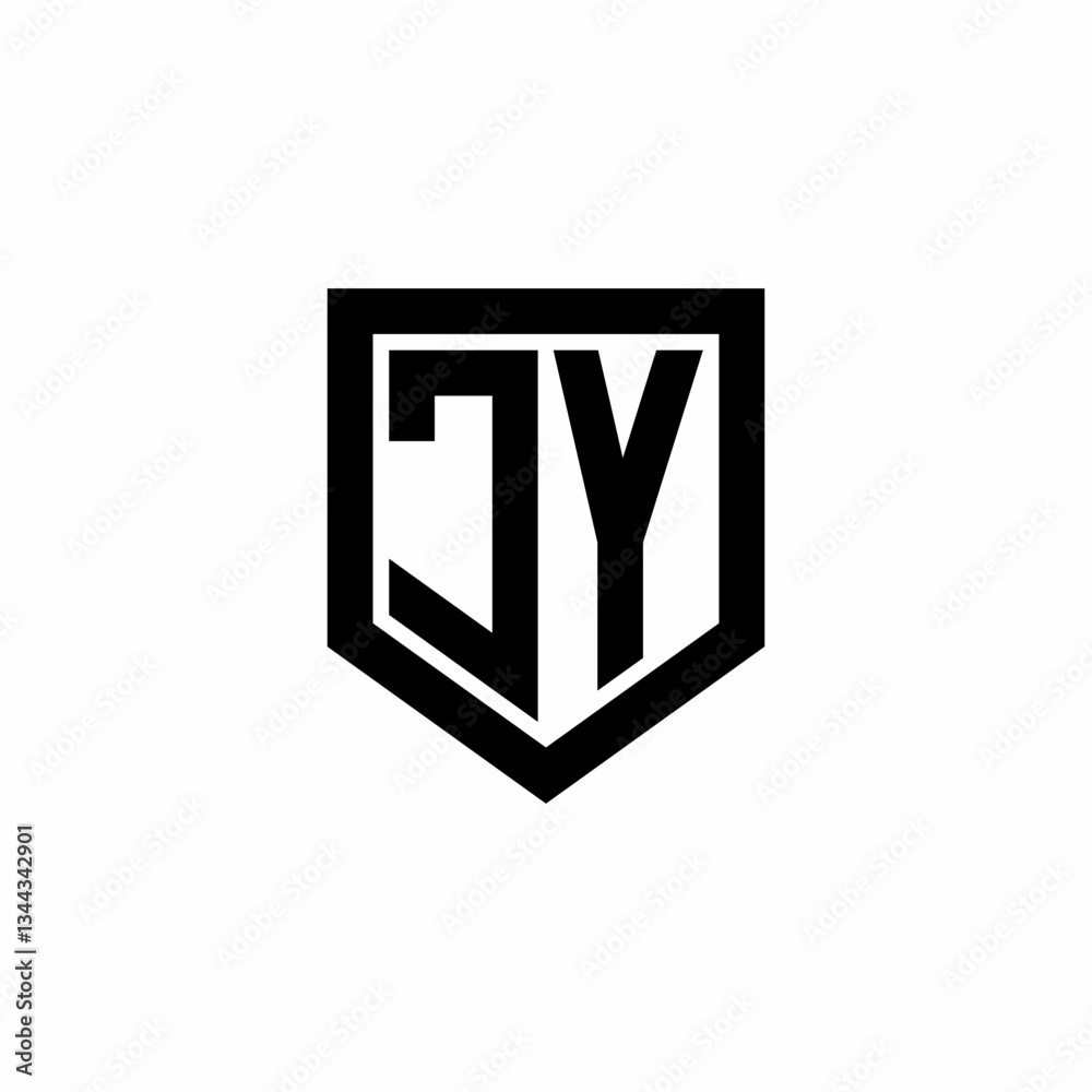 Initial monogram logo design JY isolated frame shield vector Initial monogram logo design JY isolated frame shield vector