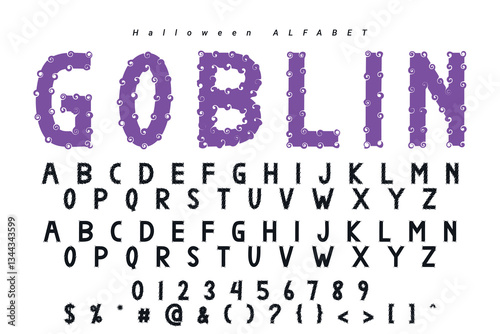Halloween font mystery type, horror alphabet typeface vector typography set with spooky holiday monsters silhouettes. Spooky alphabet letters and numbers with Halloween pumpkin, bats, ghosts, zombie