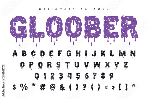 Halloween font mystery type, horror alphabet typeface vector typography set with spooky holiday monsters silhouettes. Spooky alphabet letters and numbers with Halloween pumpkin, bats, ghosts, zombie